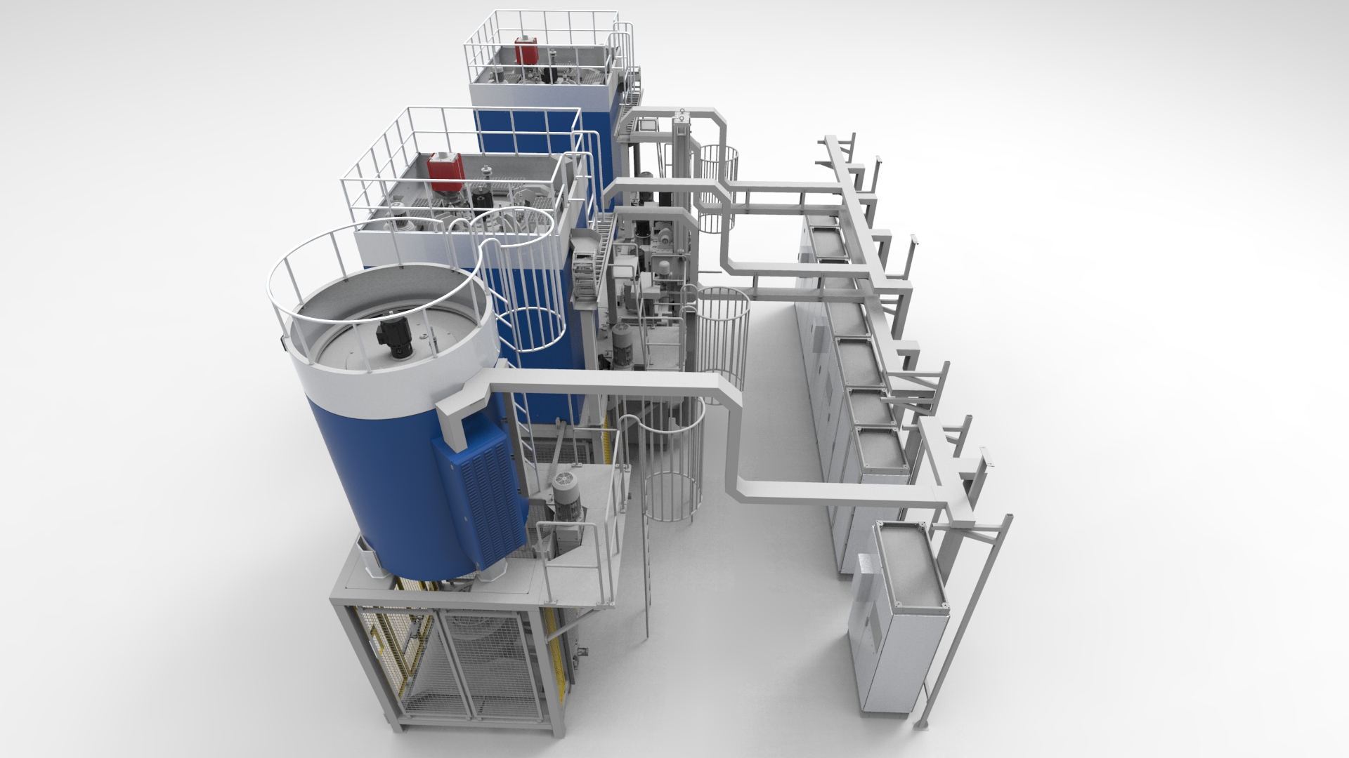 3Д модель модульной колпаковой линии Текновак вид сбоку